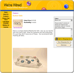 example of the catalog layout product description page including a drop down options menu and comment box
